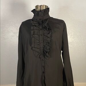 Elegant Black Ruffled High Neck Women's Top